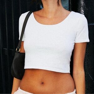 John Galt White Scoop Neck Crop Top